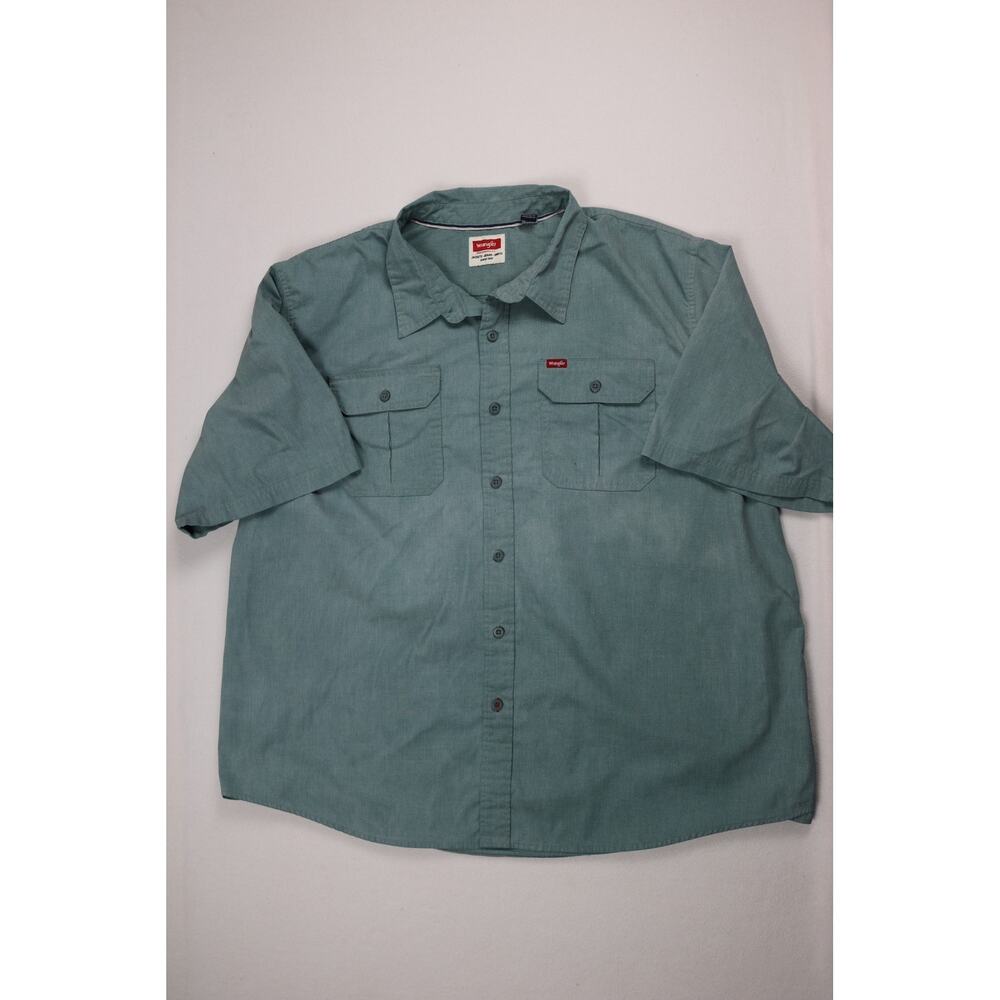 Wrangler Mens 3XL Short Sleeve Button Down Shirt Work Casual Green Blue